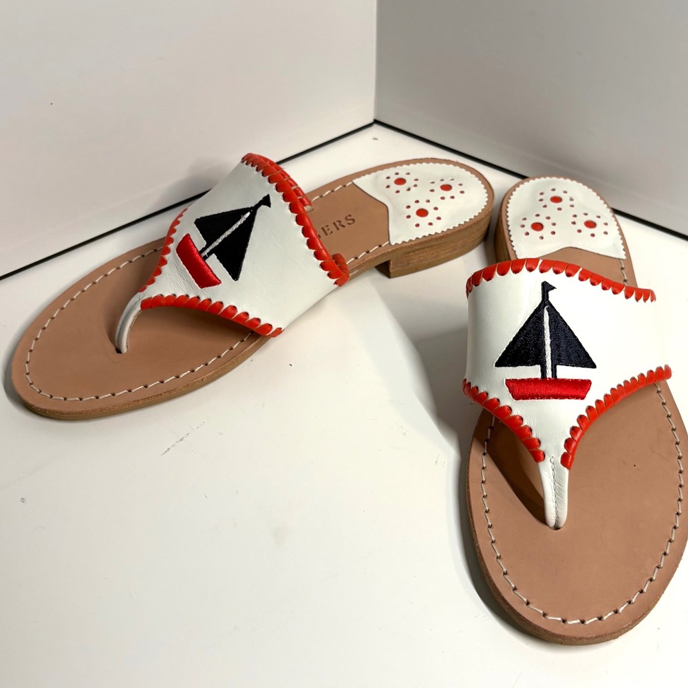 Jack Rogers Women's White Sailboat Leather Thong Sandals in Size 6.5 - Picture 5 of 9